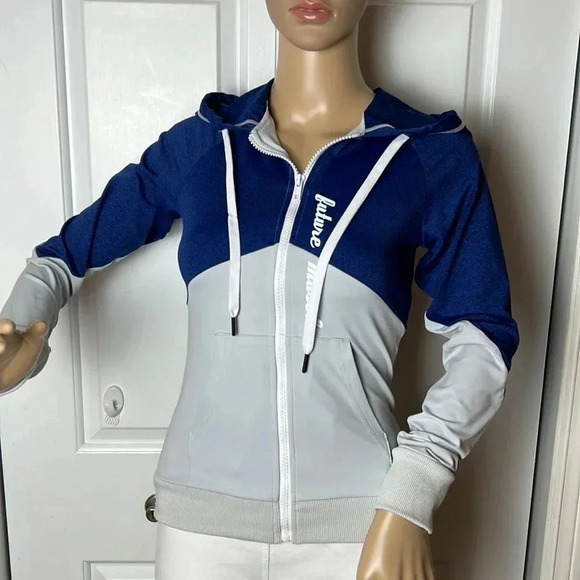 Y2K,vtg, NEW!!hoodie with zipper, women XS,Colorblock,blue,grey,gym,members,80’s - Picture 3 of 15